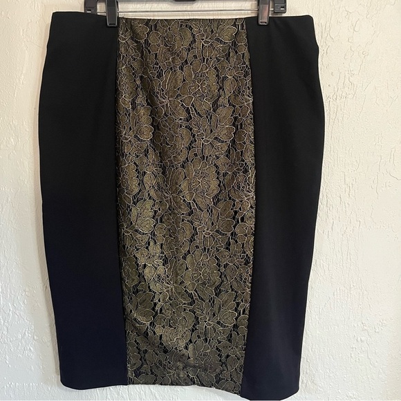 7TH Ave Design Studio Black Skirt with Gold Lace Size XL - Picture 2 of 10